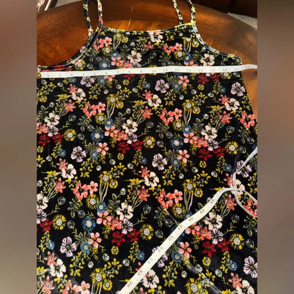 Sears Roebuck Girls Black w/ Flowers Floral Velvet Sundress Dress Large 14-16